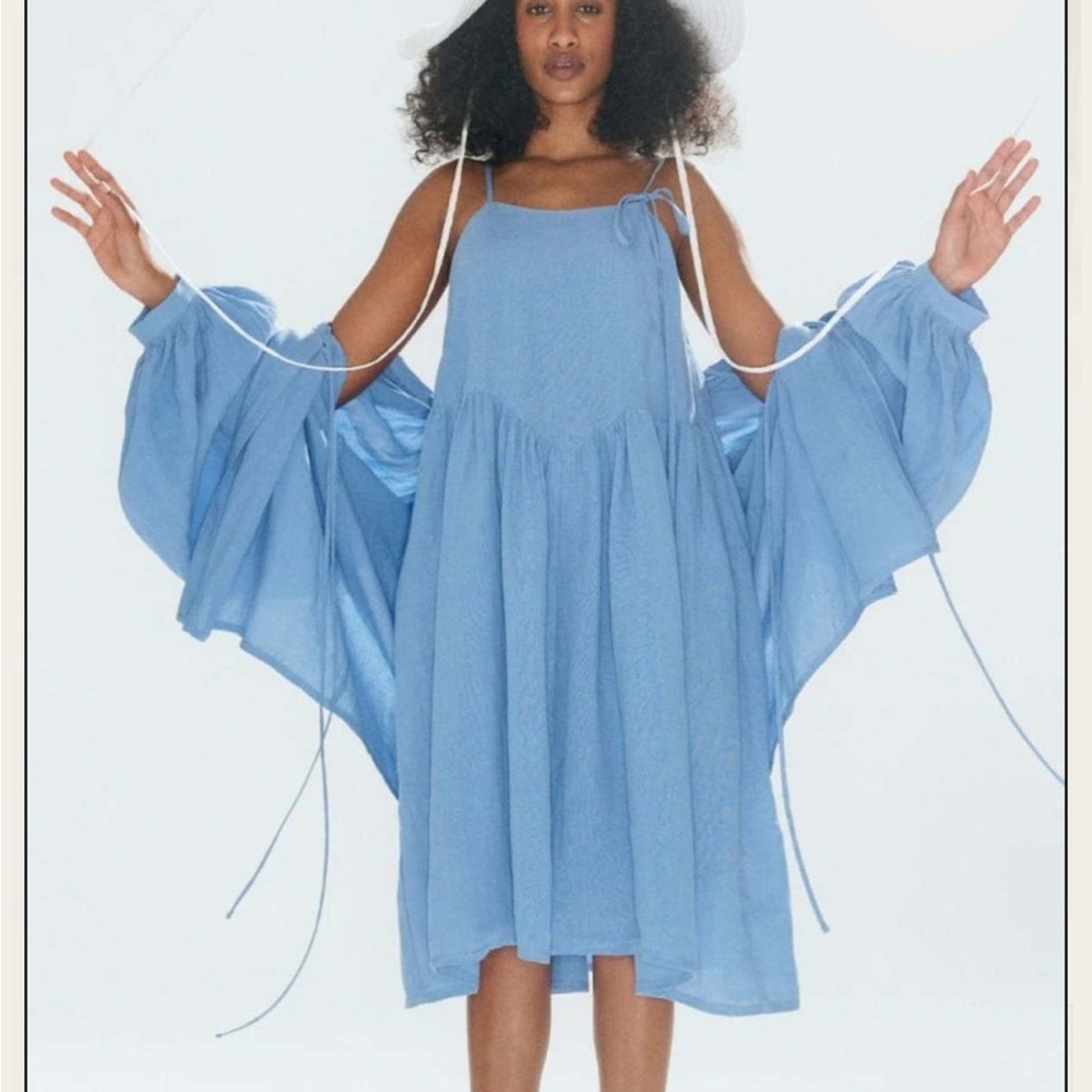 Eliza Faulkner Amelie Blue Linen Midi Dress